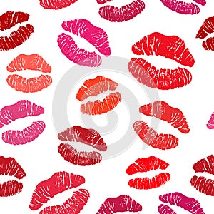 Red lipstick kiss seamless pattern