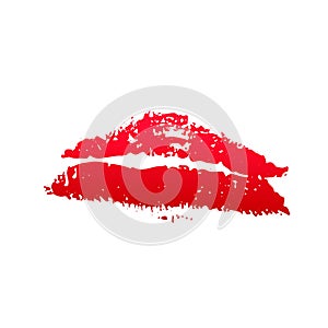 Red lipstick kiss on white background. Imprint of the lips. Kiss mark vector illustration. Valentines day theme print. Easy to