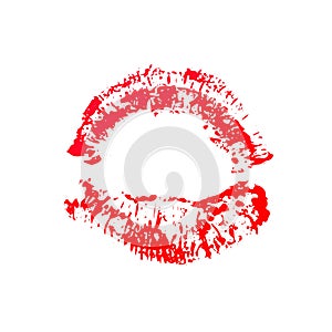 Red lipstick kiss on white background. Imprint of the lips. Valentines day theme print. Kiss mark vector illustration. Easy to