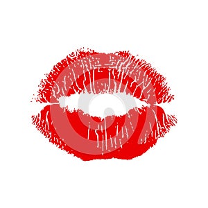 Red lipstick kiss on white background. Realistic illustration. Image trace.