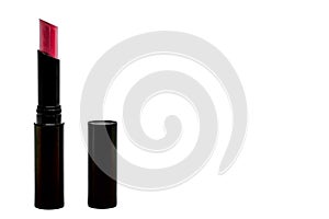 Red lipstick on the left border with copy space of the white background