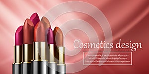 Red lipstick mockup, cosmetic package design, red backgraund photo