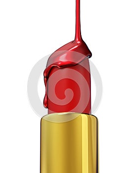 Red lipstick and nail polish on white background