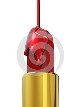 Red lipstick and nail polish on white background