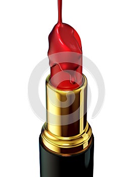 Red lipstick and nail polish on white background