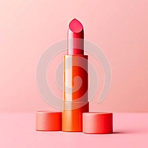 Red Lipstick on Pink Background