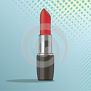 Red lipstick. Pop art background. Imitation of comics style. Raster