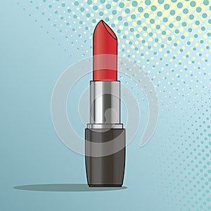 Red lipstick. Pop art background. Imitation of comics style. Vector