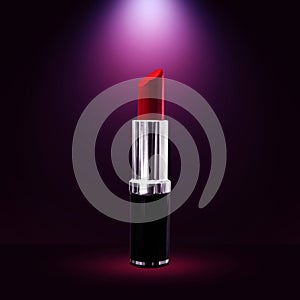 Red Lipstick on a purple colorful podium with spotlight,