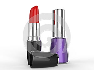 Red lipstick and purple nail polish