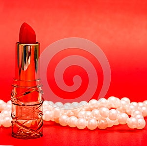 Red Lipstick Represents Beauty Product And Facial