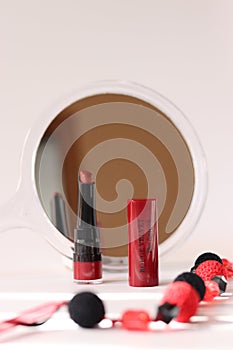 Red lipstick rouge velvet from bourjouis with mirror and neckless