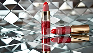 Pink lipstick on a shiny surface.