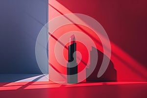 A red lipstick is sitting on a red background