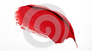 Red lipstick smear isolated on white background. Red color cosmetic product brush stroke swipe sample. Beauty makeup