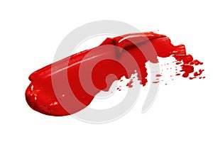 Red lipstick smear smudge swatch isolated on white background