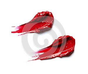 Red lipstick stroke isolated on white