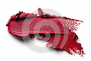 Red lipstick swatch isolated on white background. Generative AI