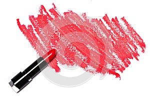 Red lipstick with trace on white surface