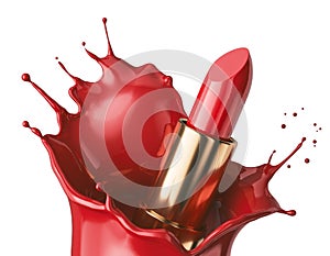 Red Lipsticks and lipstick smear or splash isolated on white background