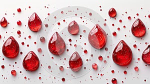 Red liquid drops on white surface - generative ai