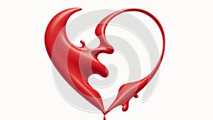 Red liquid heart shape on white background