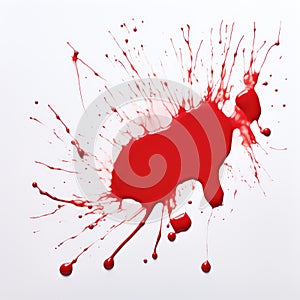 Red Liquid Ink Splash with Droplets. Red Paint Splatter on White Background. Generative AI