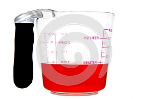 Red liquid in measuring cup