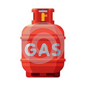 Red Liquid Propane Gas Cylinder, Camping Gas Bottle Vector Illustration