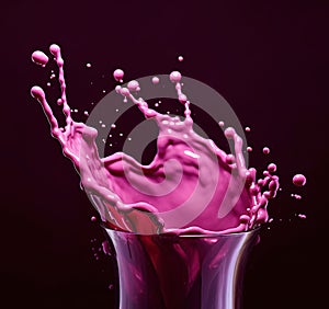Red liquid splash. Flowing purple liquid beetroot juice or berry juice.