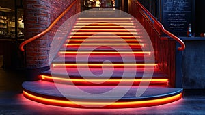 Red-lit interior staircase