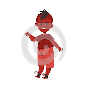 Red Little Boy Aggressor Abusing and Insulting Weak Vector Illustration