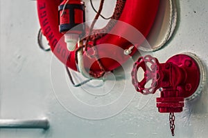 Red live saver attached at nordnorge hurtigruten ship