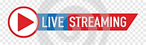 Red Live streaming logo - design element with play button for news and TV