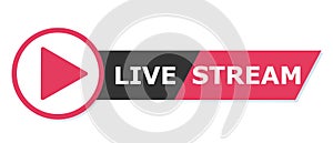 Red Live streaming logo - vector design element with play button for news and TV