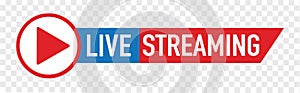 Red Live streaming logo - vector design element with play button for news and TV