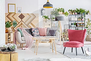 Red living room interior