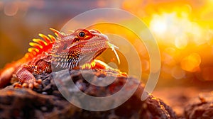 A red lizard sitting on top of a rock