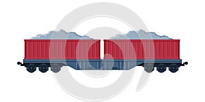 Red Loaded Cargo Train Wagons, Railroad Transportation Flat Vector Illustration on White Background