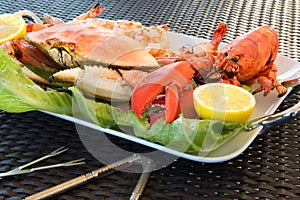 Red Lobster, Crab and Jumbo Shrimps on a big Plate