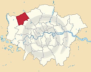 Red location map of the BOROUGH OF HARROW, LONDON