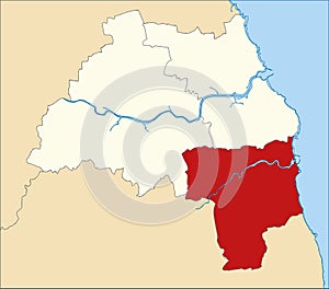 Red location map of the METROPOLITAN BOROUGH AND CITY OF SUNDERLAND, TYNE AND WEAR photo