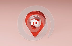 Red location pin and home icon house