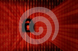 Red lock on binary numbers and digital screen