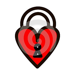 Red lock with a hole in the form of a heart.