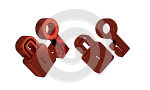 Red Lock with key icon isolated on transparent background. Love symbol and keyhole sign.