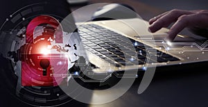 Red lock mixed media banner