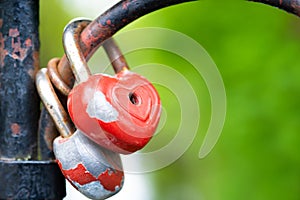 Red lock padlocks love heart