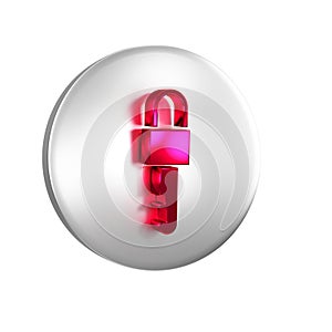 Red Locked key icon isolated on transparent background. Silver circle button.