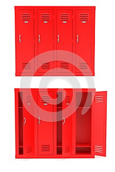 Red lockers. 3d rendering illustration isolated